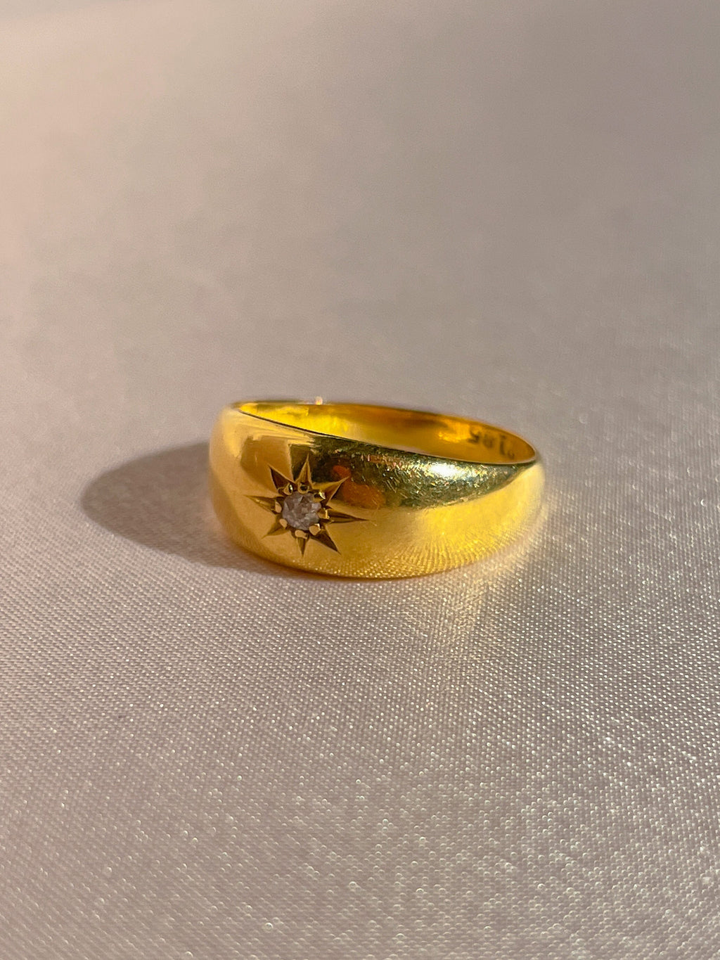 Antique 18k Diamond Starburst Solitaire Engraved Ring 1902