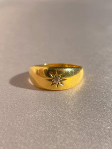 Antique 18k Diamond Starburst Solitaire Engraved Ring 1902