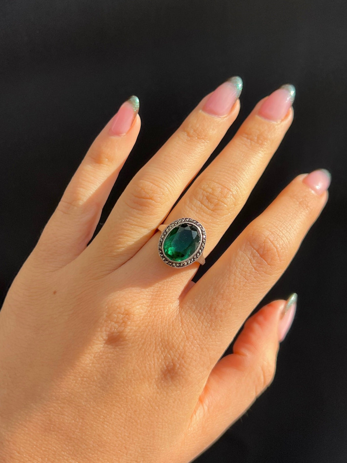 Vintage Silver Spinel Halo Ring