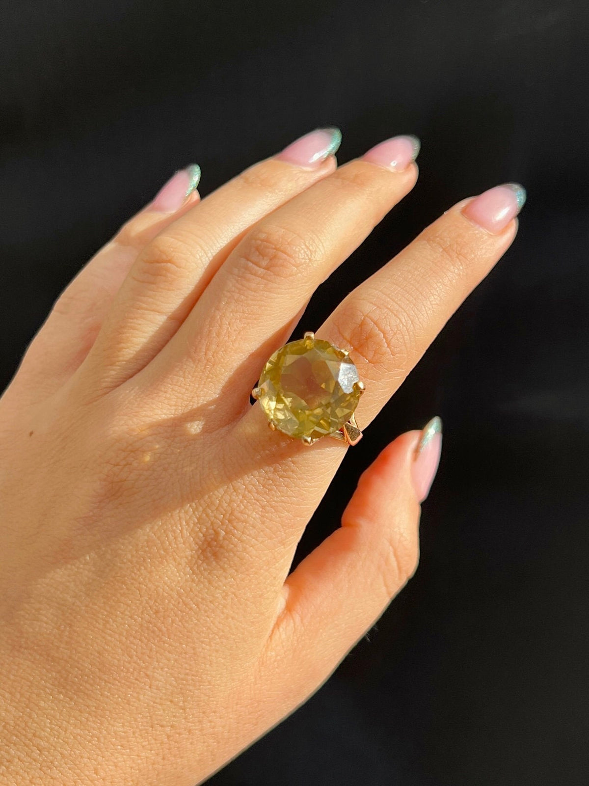 Vintage 9k Citrine Cocktail Ring 1970