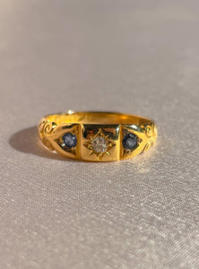 Antique 18k Diamond Sapphire Starburst Edwardian Ring 1906