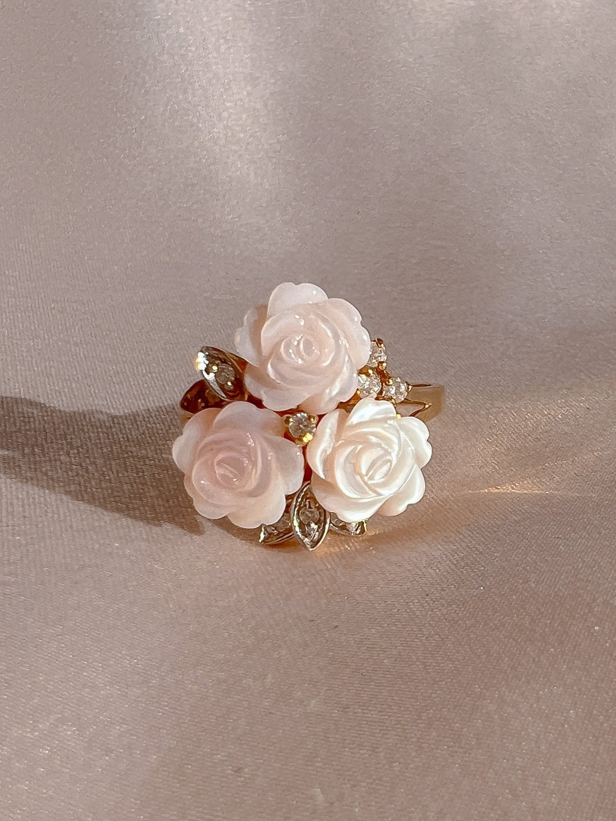 Vintage 14k Diamond Rose Bouquet Ring