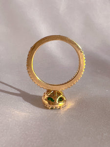 Vintage 14k Emerald Diamond Oval Halo Ring
