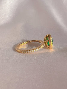 Vintage 14k Emerald Diamond Oval Halo Ring