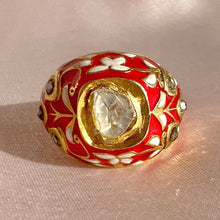 Load image into Gallery viewer, Vintage Polki Rose Cut Diamond Enamel Bombe Ring
