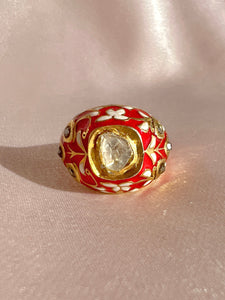 Vintage Polki Rose Cut Diamond Enamel Bombe Ring