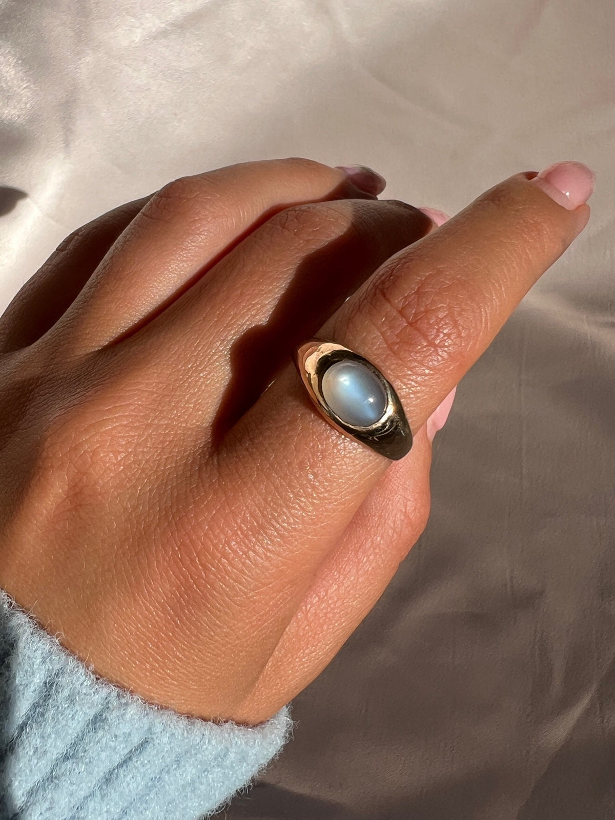 Antique Moonstone East West Signet Ring