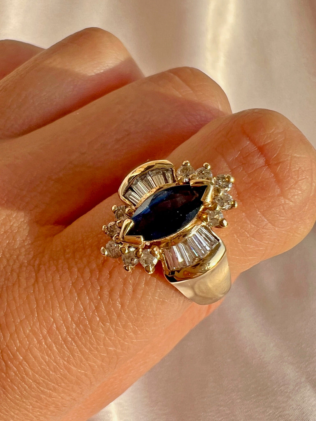 Vintage Sapphire Diamond Baguette Dress Ring