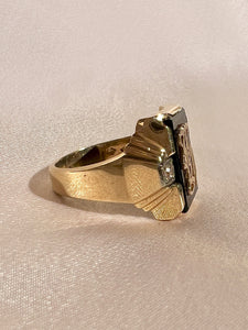 Vintage Onyx Diamond Initial Ring G or H