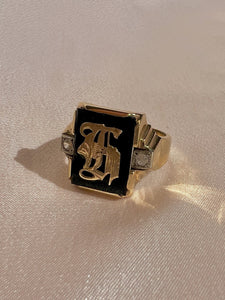 Vintage Onyx Diamond Initial Ring G or H