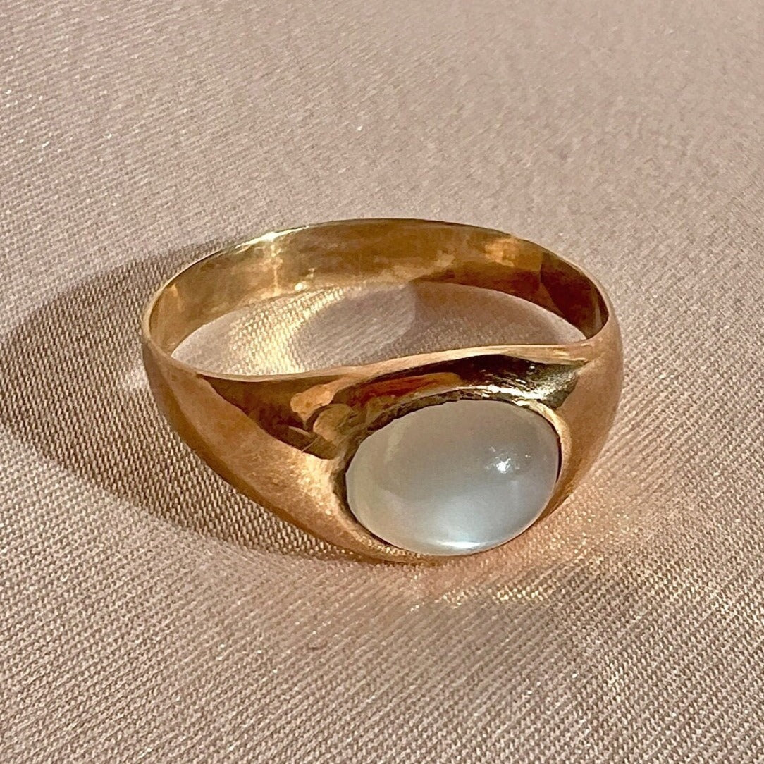 Antique Moonstone East West Signet Ring