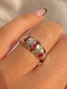 Vintage 14k Ruby Diamond Princess Bombe Ring