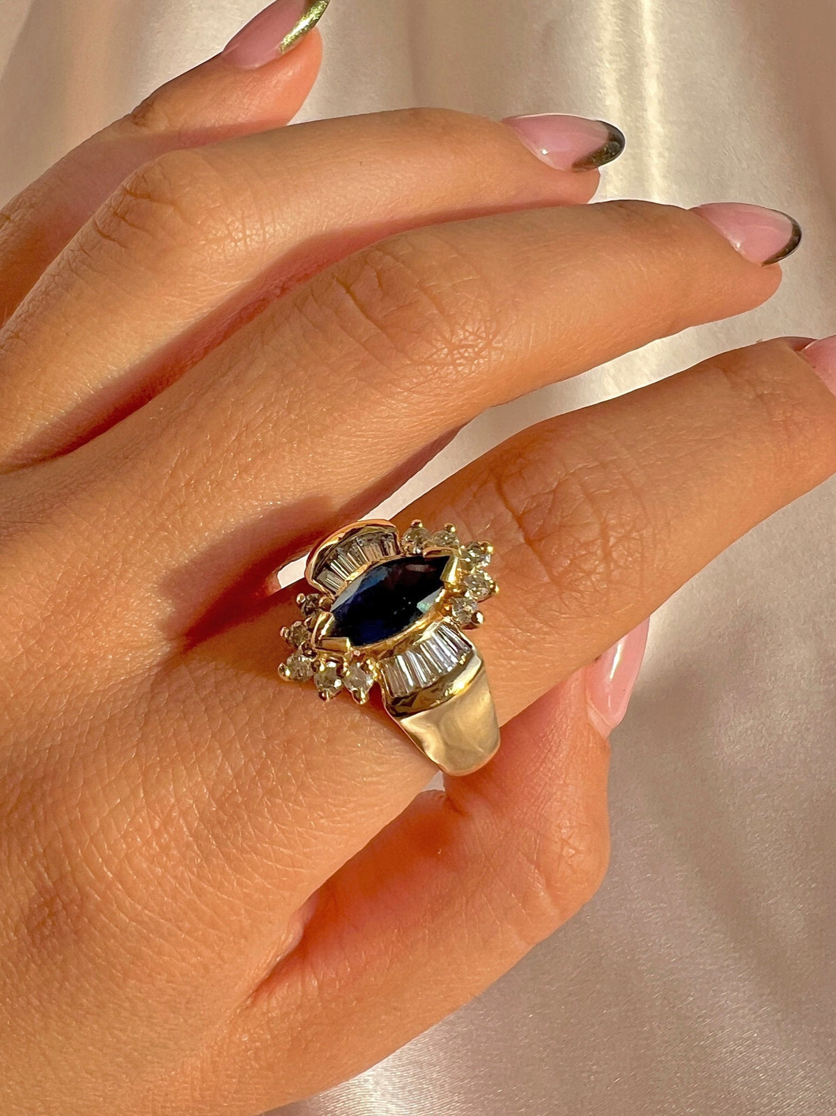 Vintage Sapphire Diamond Baguette Dress Ring