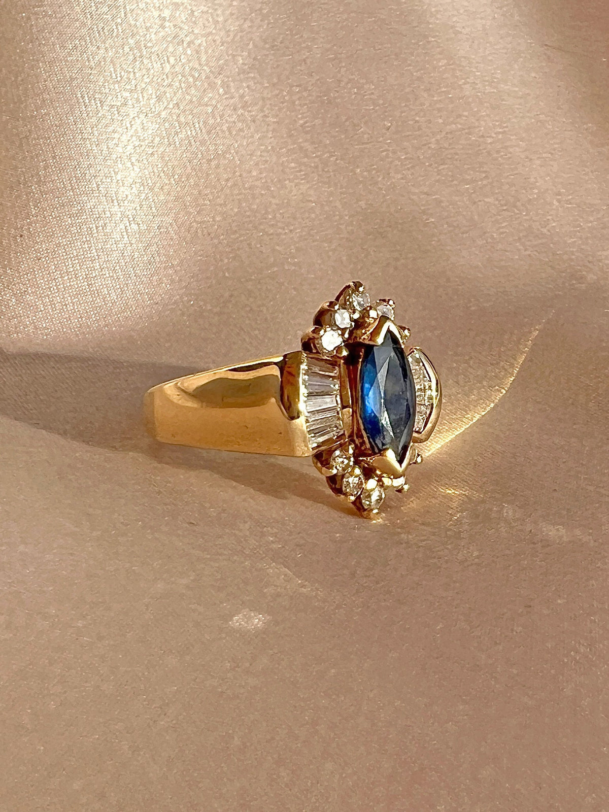 Vintage Sapphire Diamond Baguette Dress Ring