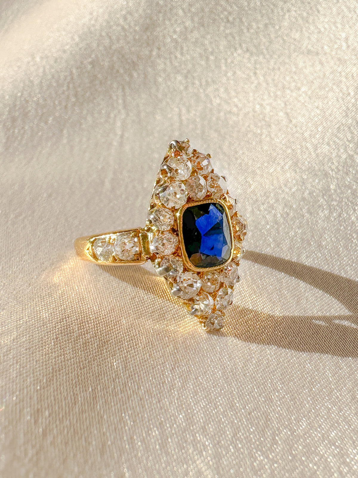 Antique Sapphire Diamond Old Cut Marquise Ring