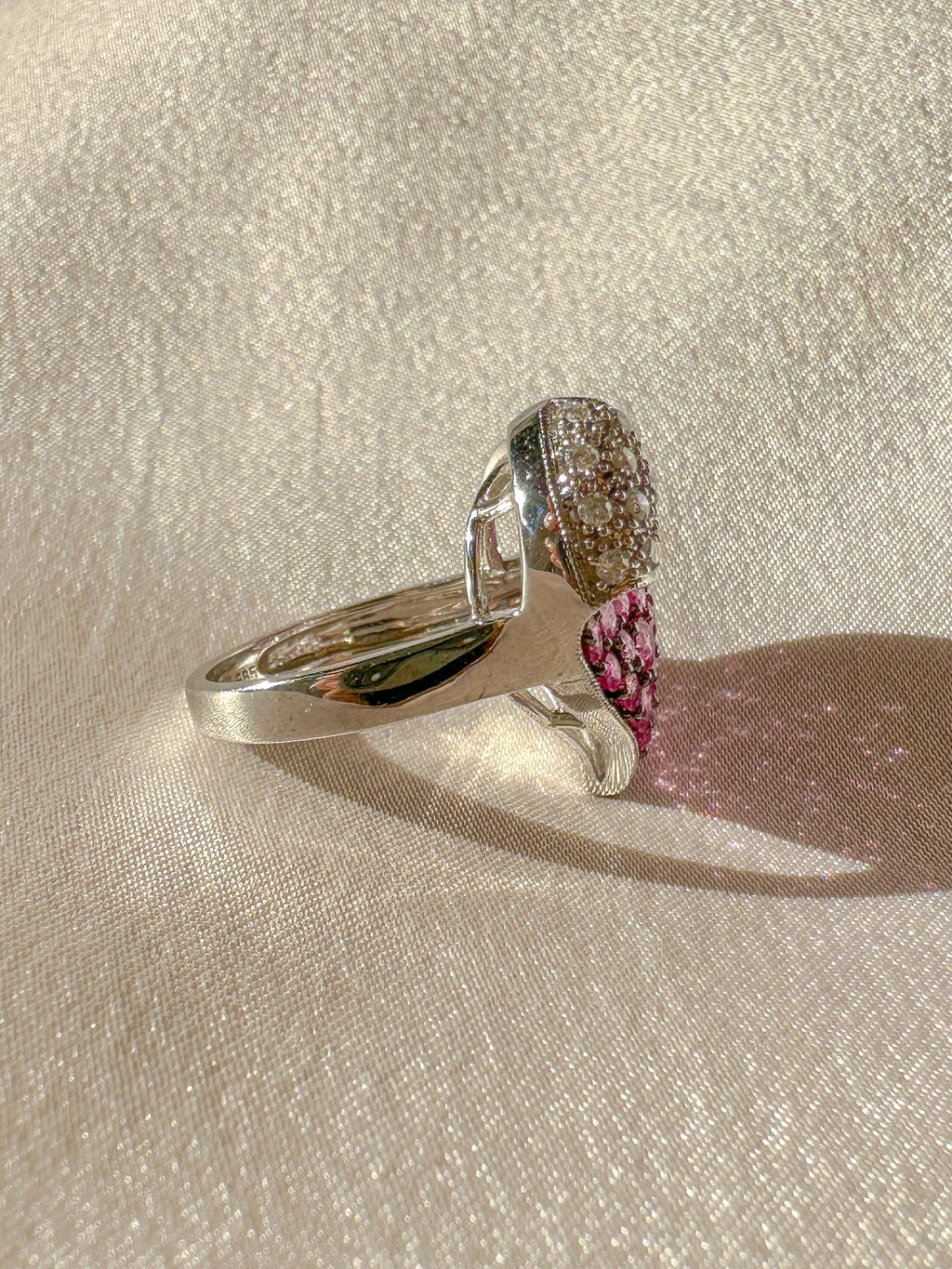 Vintage Pink Sapphire Diamond Heart Cocktail Ring