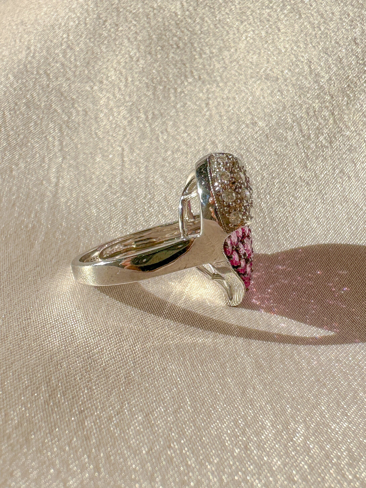 Vintage Pink Sapphire Diamond Heart Cocktail Ring