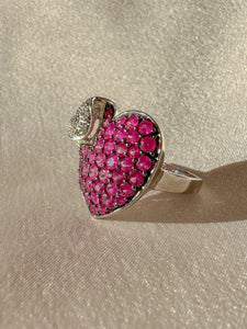 Vintage Pink Sapphire Diamond Heart Cocktail Ring