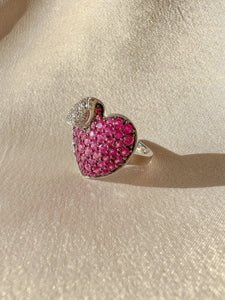 Vintage Pink Sapphire Diamond Heart Cocktail Ring