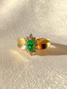 Vintage Emerald Diamond Navette Halo Ring