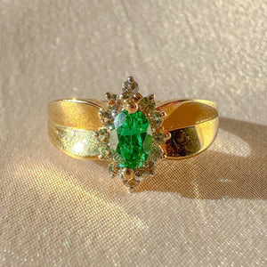 Vintage Emerald Diamond Navette Halo Ring