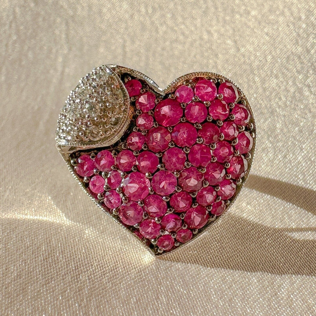 Vintage Pink Sapphire Diamond Heart Cocktail Ring