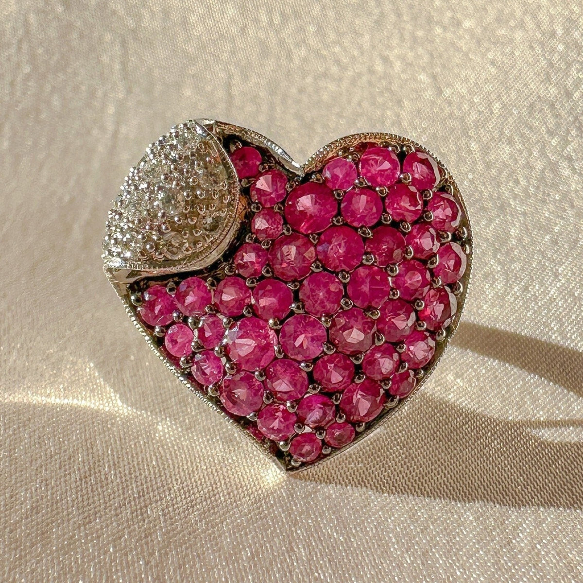Vintage Pink Sapphire Diamond Heart Cocktail Ring