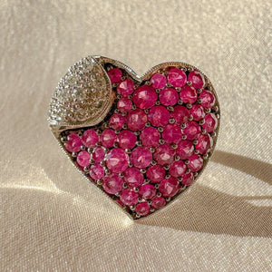 Vintage Pink Sapphire Diamond Heart Cocktail Ring