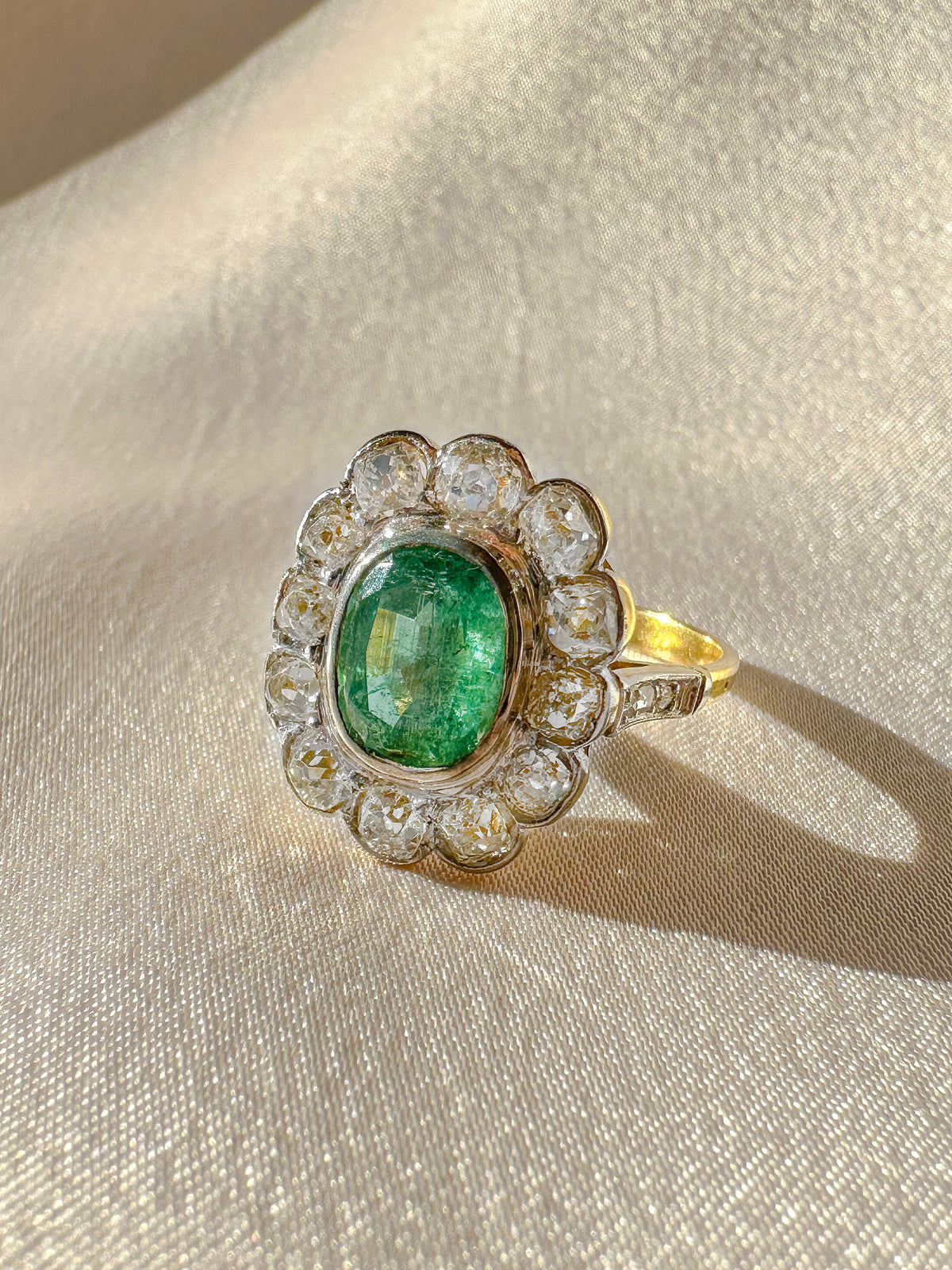 Antique Emerald Diamond Old Mine Ring 2.95 CTW