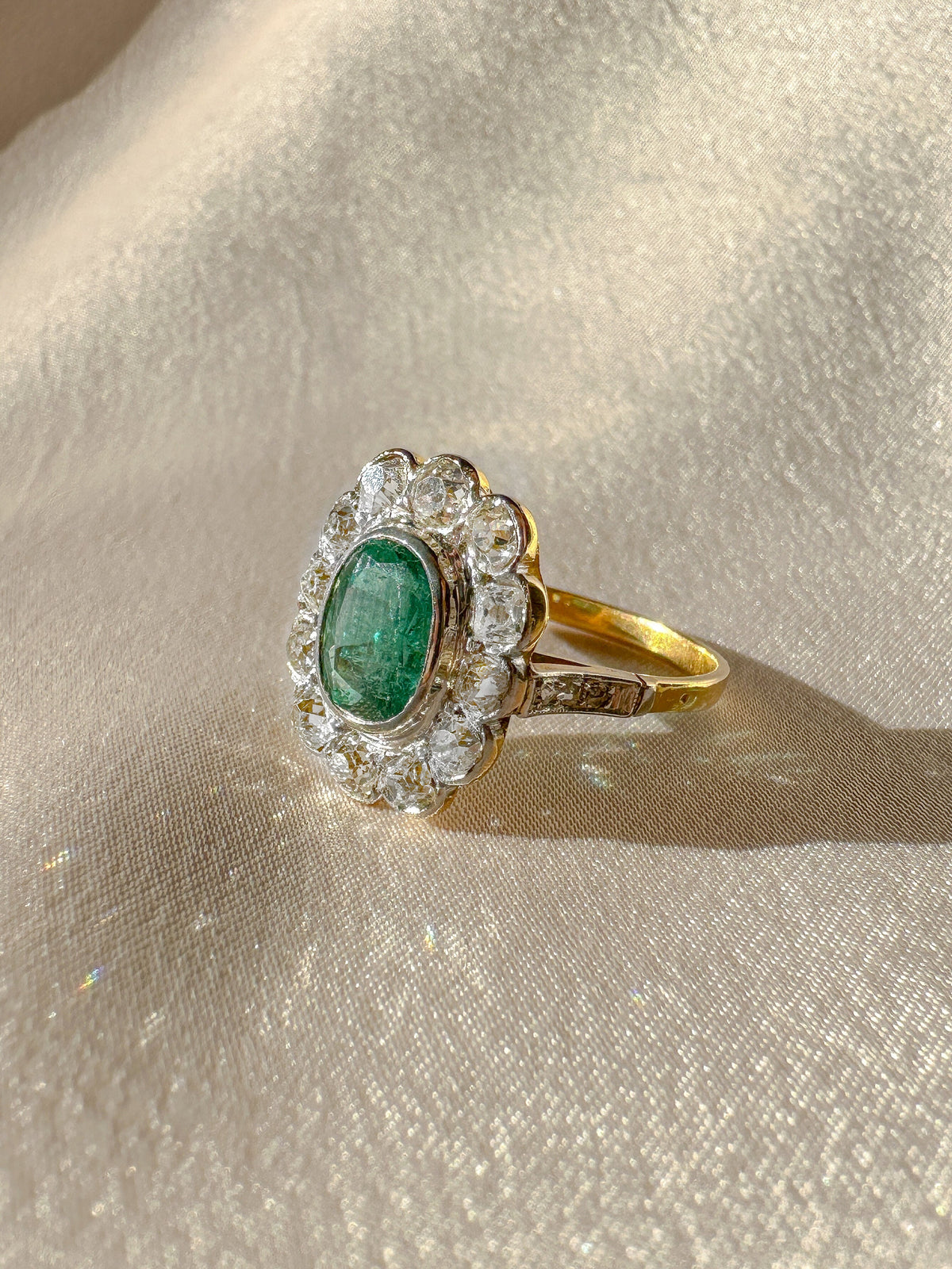 Antique Emerald Diamond Old Mine Ring 2.95 CTW