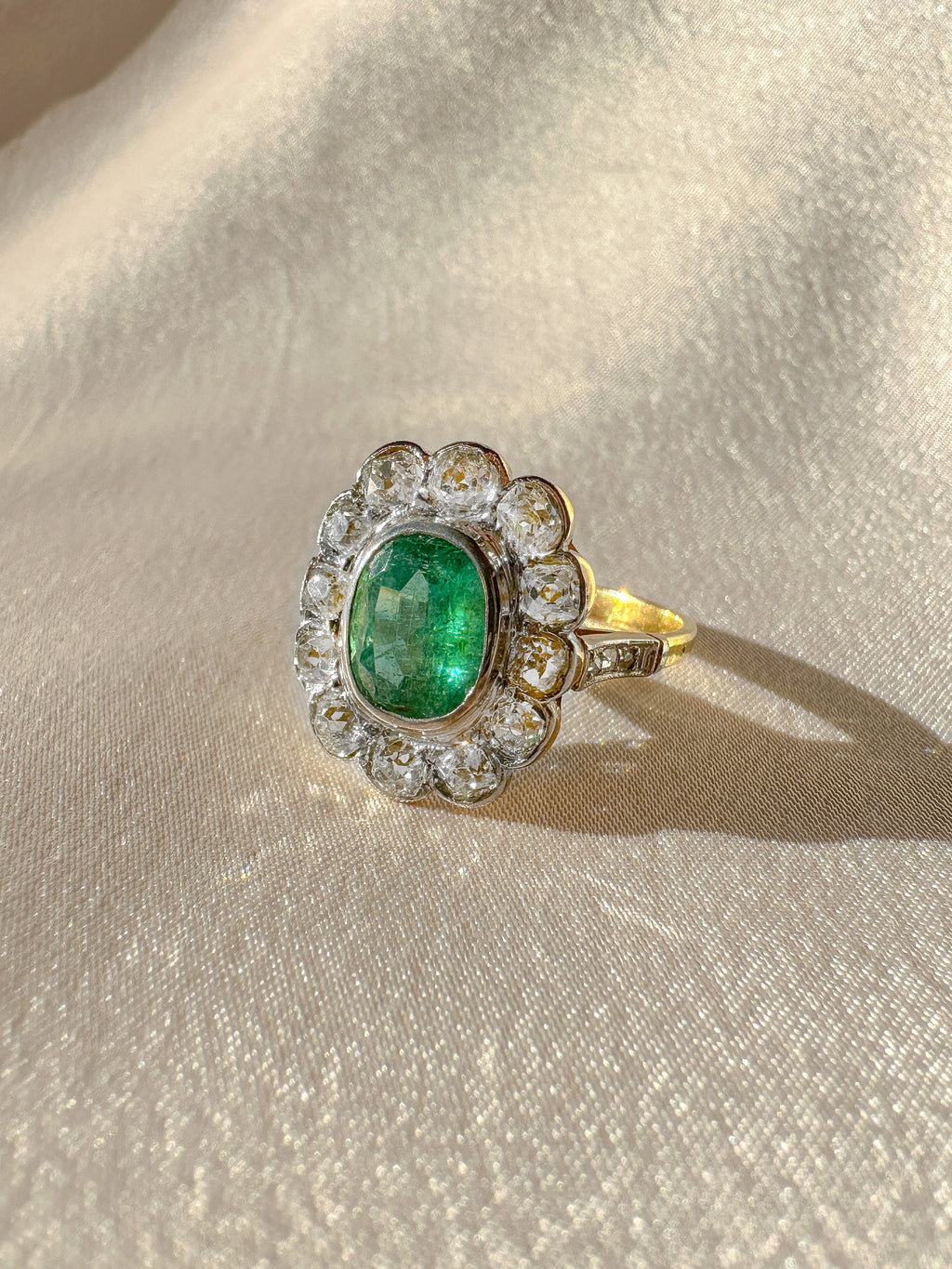 Antique Emerald Diamond Old Mine Ring 2.95 CTW
