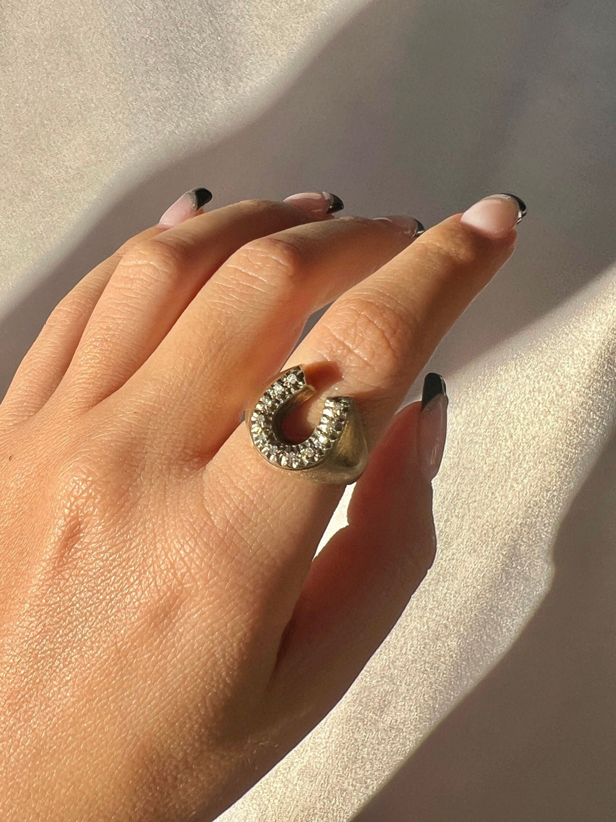Vintage Diamond Brushed Horseshoe Ring