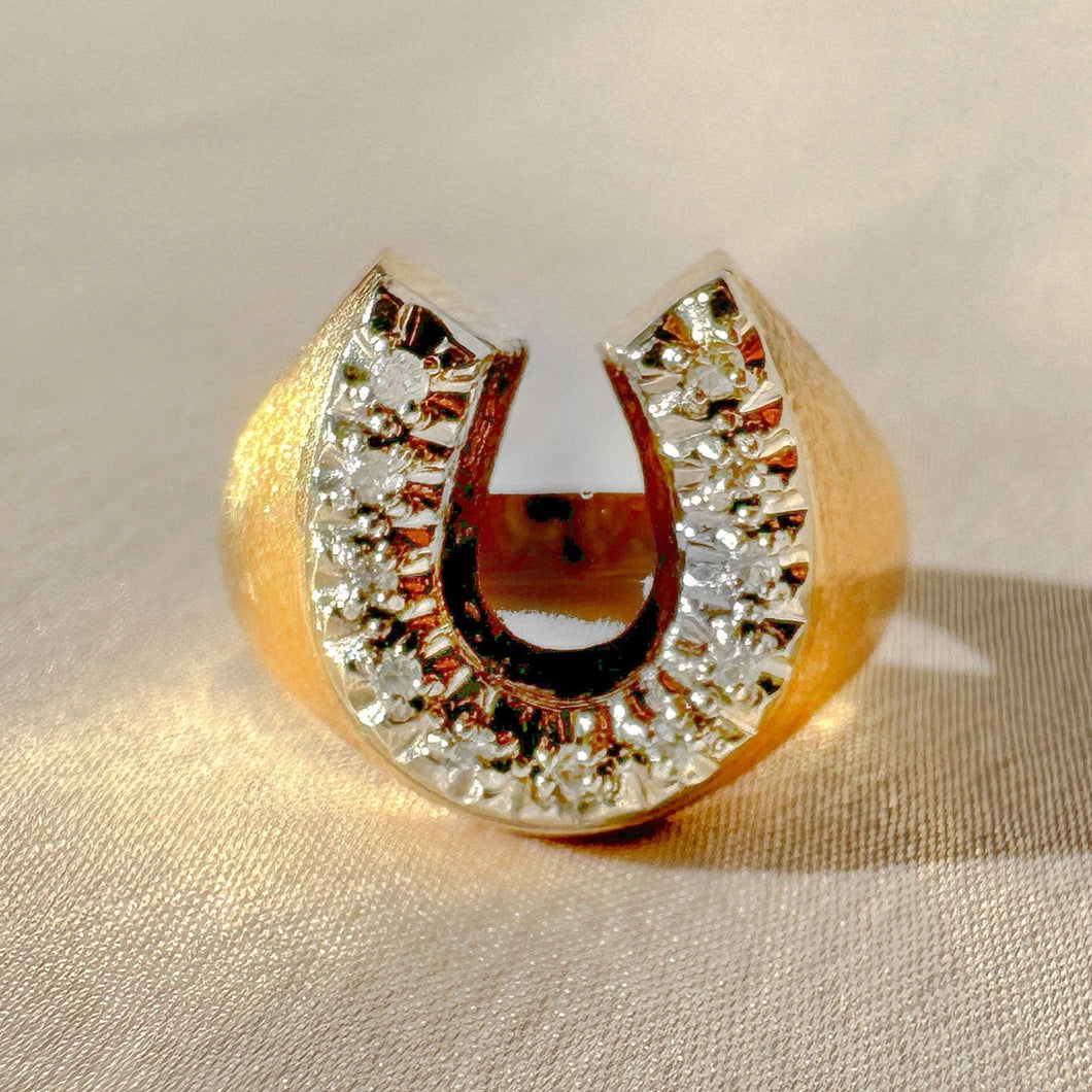 Vintage Diamond Brushed Horseshoe Ring