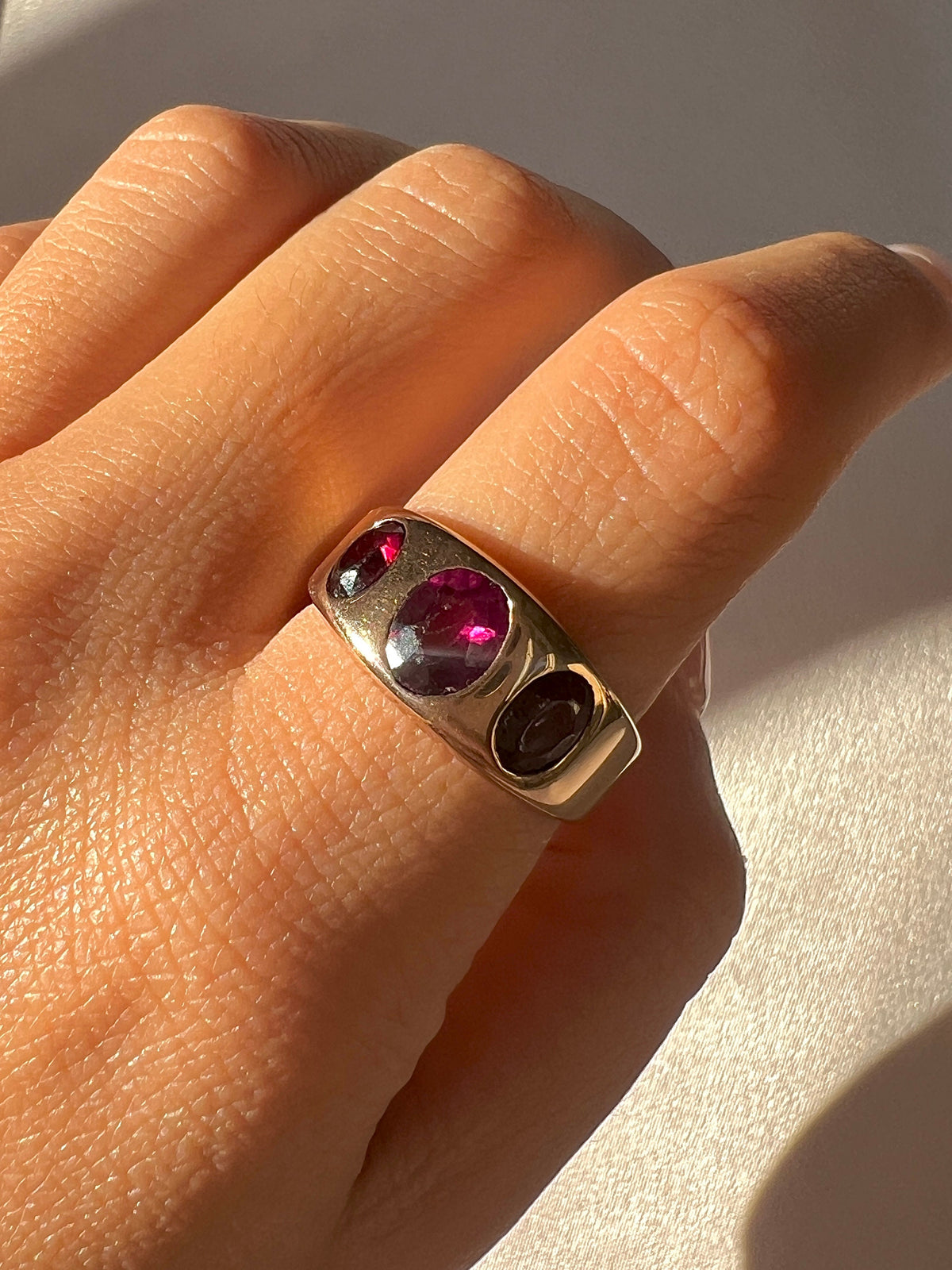 Antique Rhodolite Garnet Boat Ring