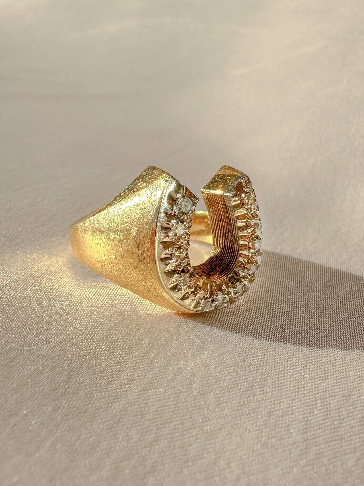Vintage Diamond Brushed Horseshoe Ring