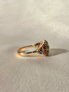 Vintage Emerald Sapphire Ruby Bombe Ring