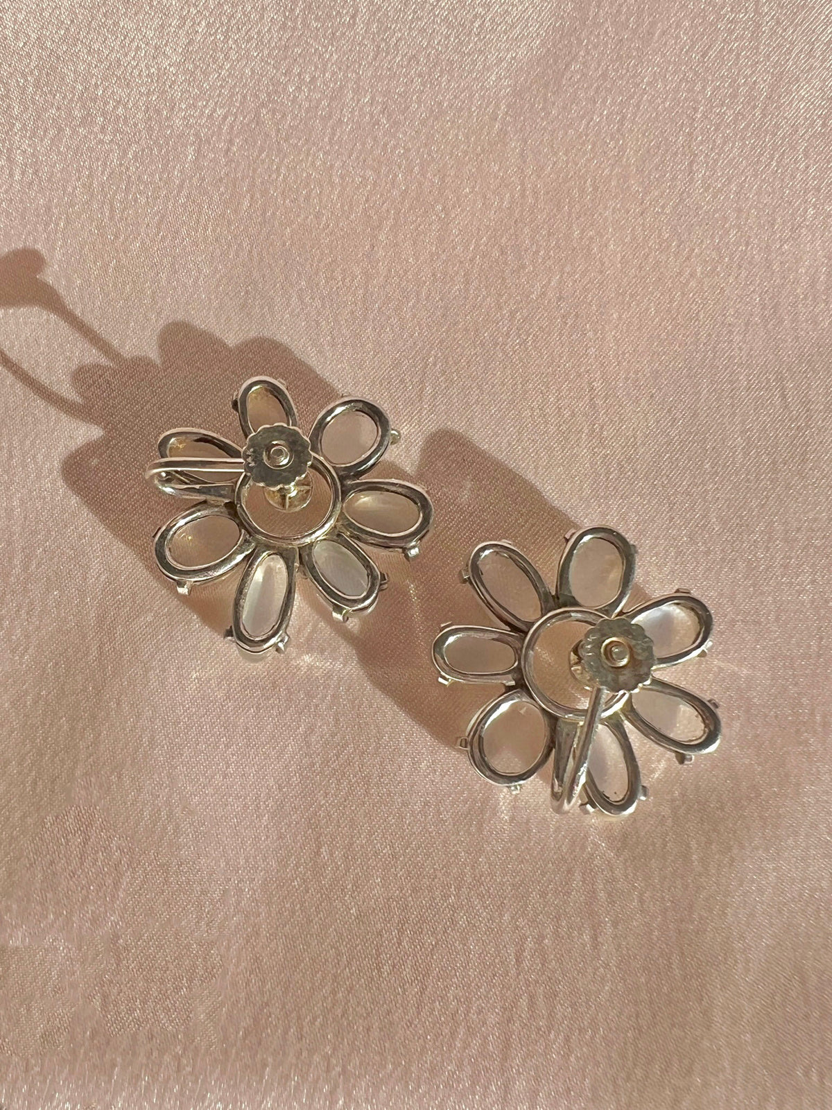 Vintage White Gold Moonstone Floral Earrings