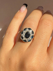 Antique Sapphire Diamond French Starburst Deco Ring