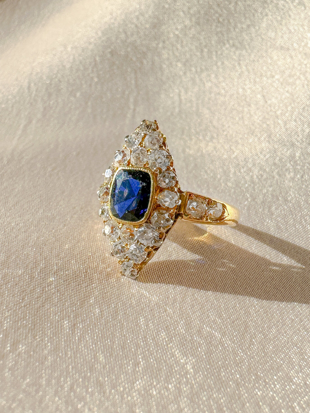 Antique Sapphire Diamond Old Cut Marquise Ring