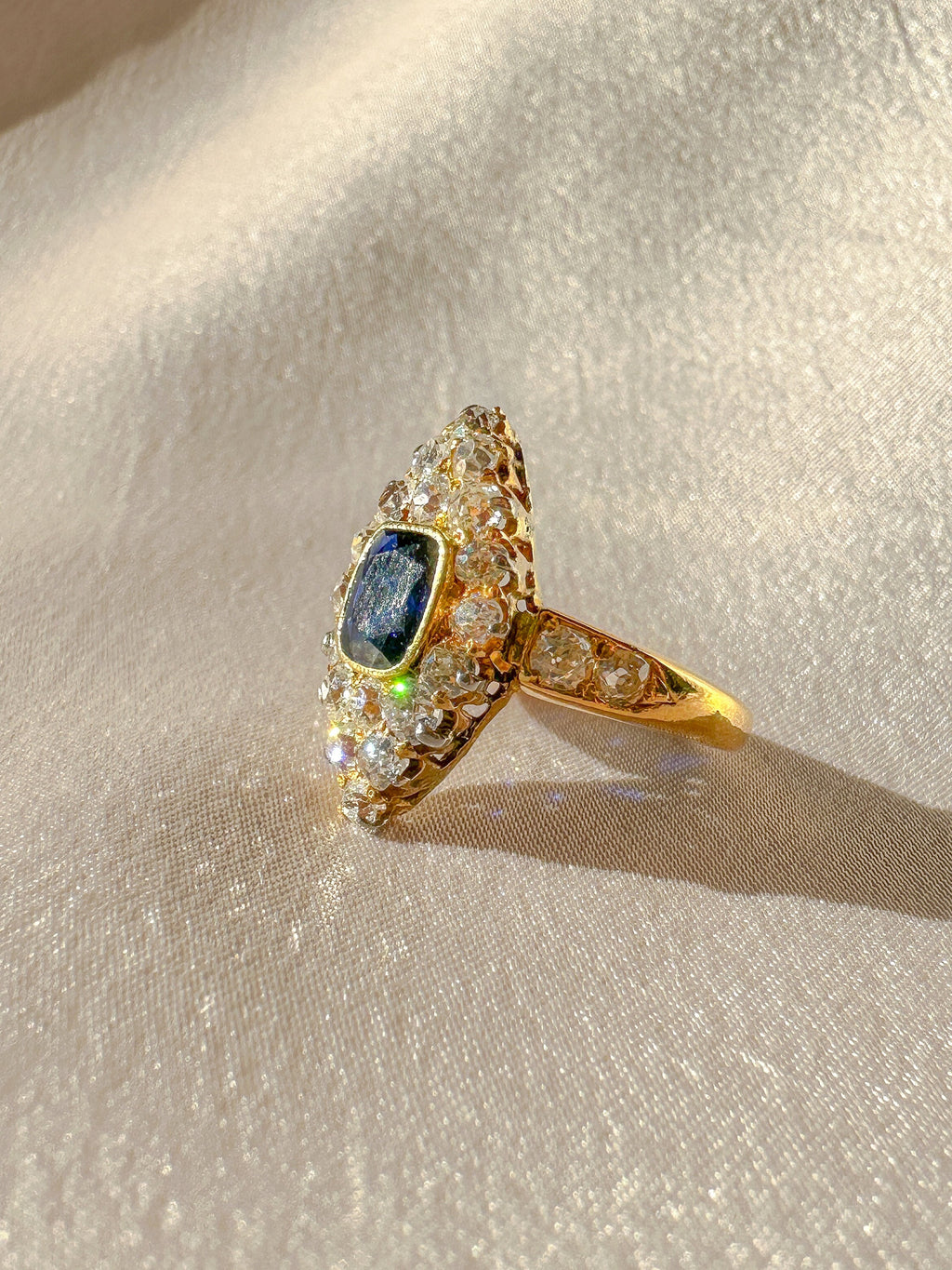 Antique Sapphire Diamond Old Cut Marquise Ring