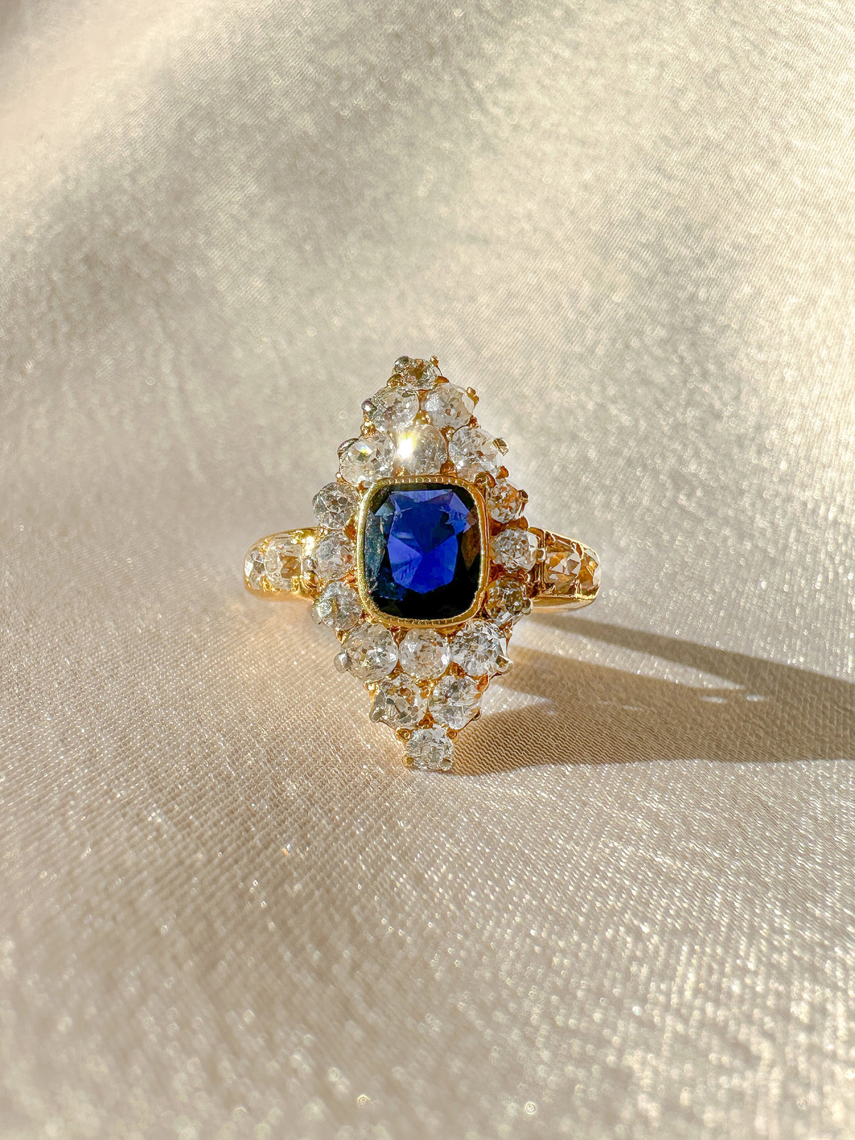 Antique Sapphire Diamond Old Cut Marquise Ring