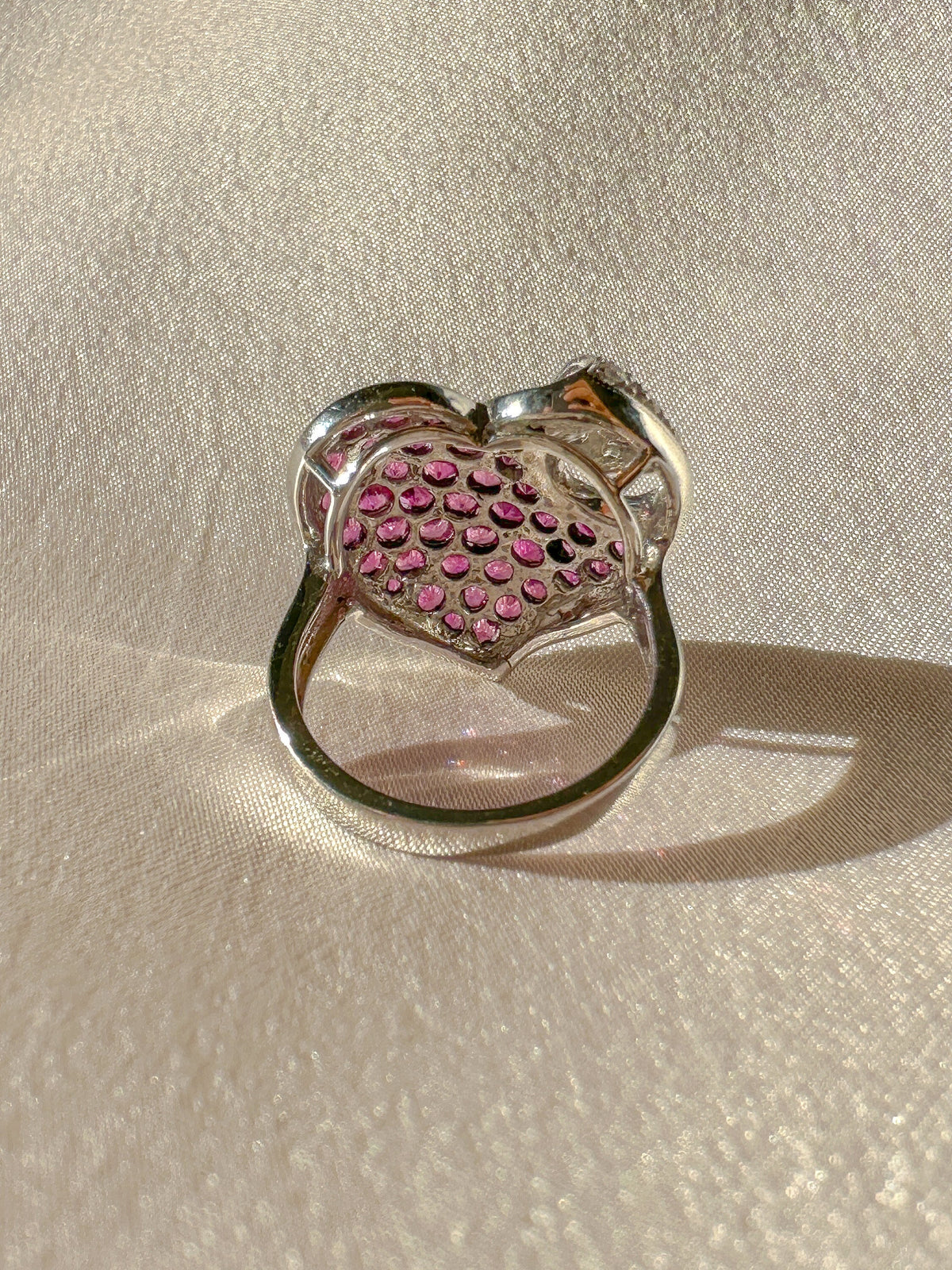 Vintage Pink Sapphire Diamond Heart Cocktail Ring