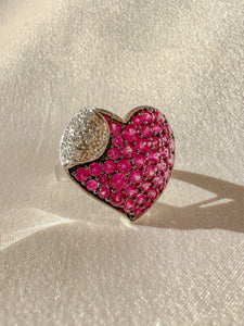 Vintage Pink Sapphire Diamond Heart Cocktail Ring