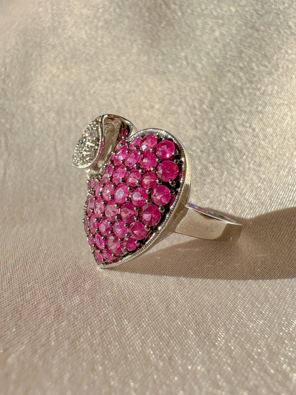 Vintage Pink Sapphire Diamond Heart Cocktail Ring
