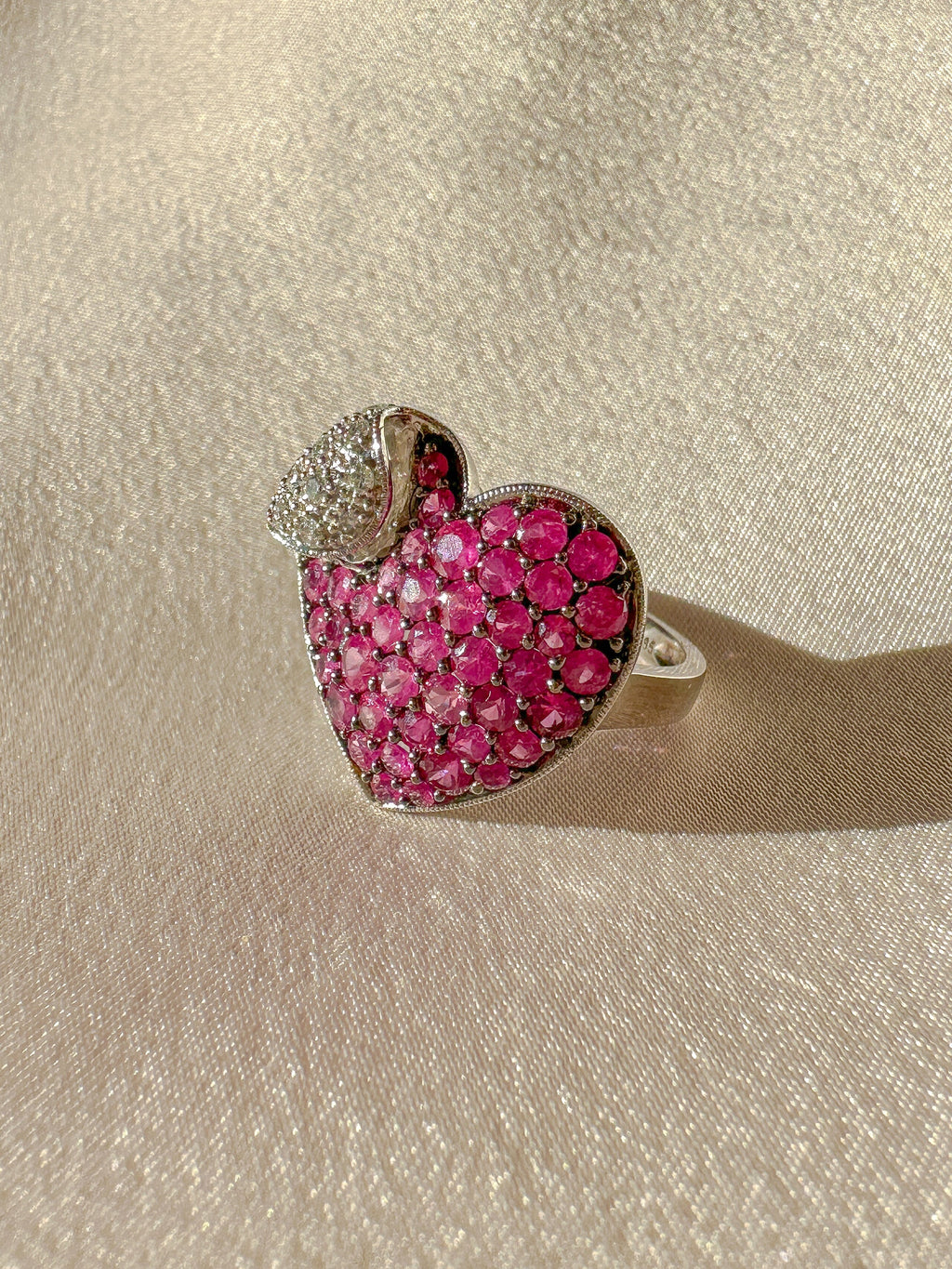 Vintage Pink Sapphire Diamond Heart Cocktail Ring