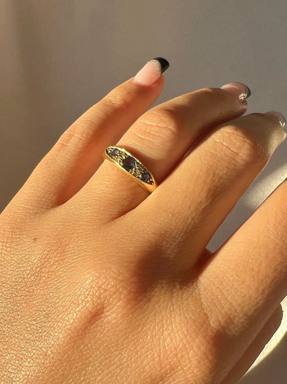 Antique Sapphire Diamond Boat Ring