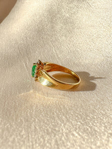 Vintage Emerald Diamond Navette Halo Ring