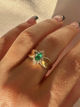 Load image into Gallery viewer, Vintage Emerald Diamond Navette Halo Ring
