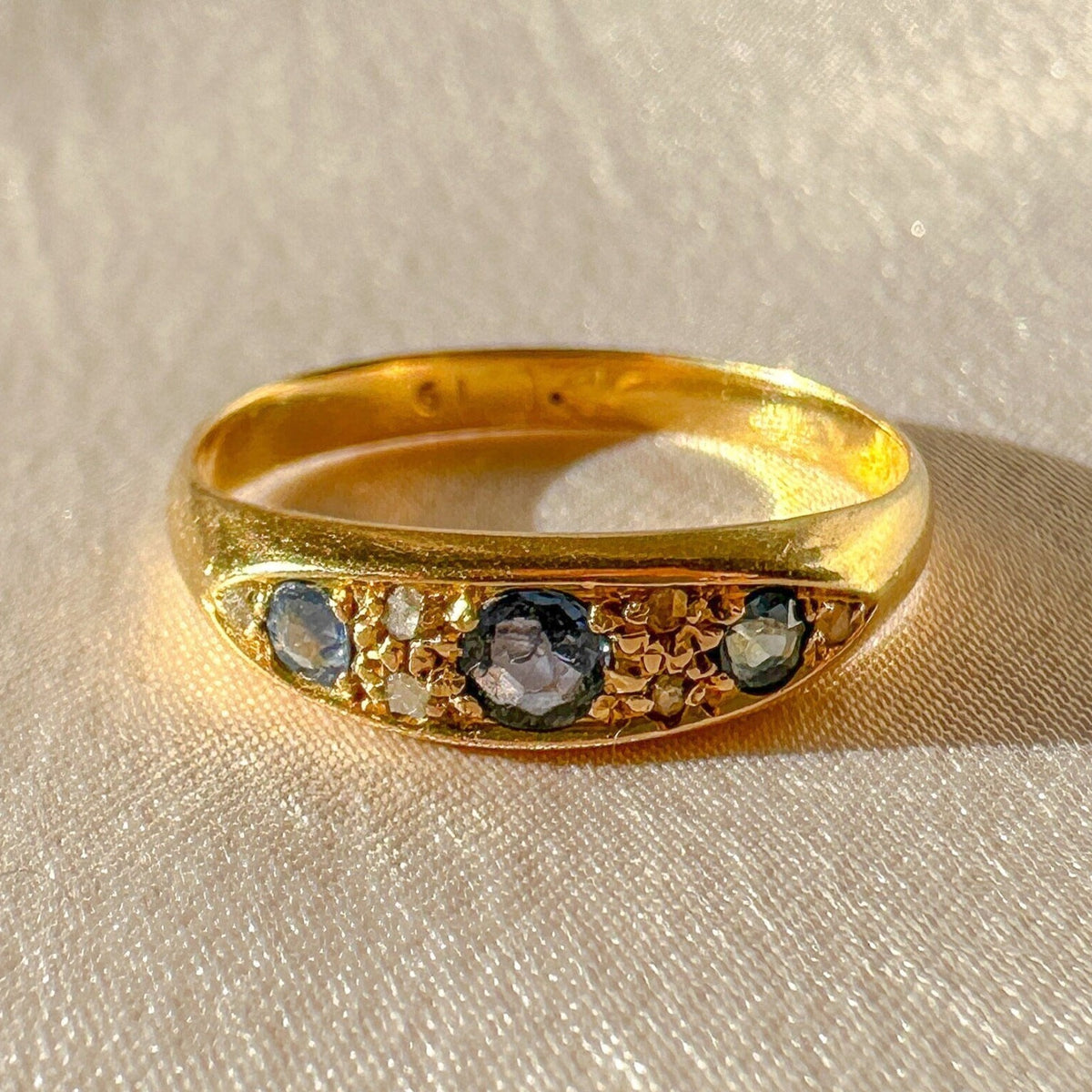 Antique Sapphire Diamond Boat Ring