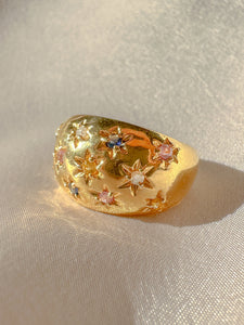 Vintage Sapphire Diamond Constellation Starburst Bombe Ring